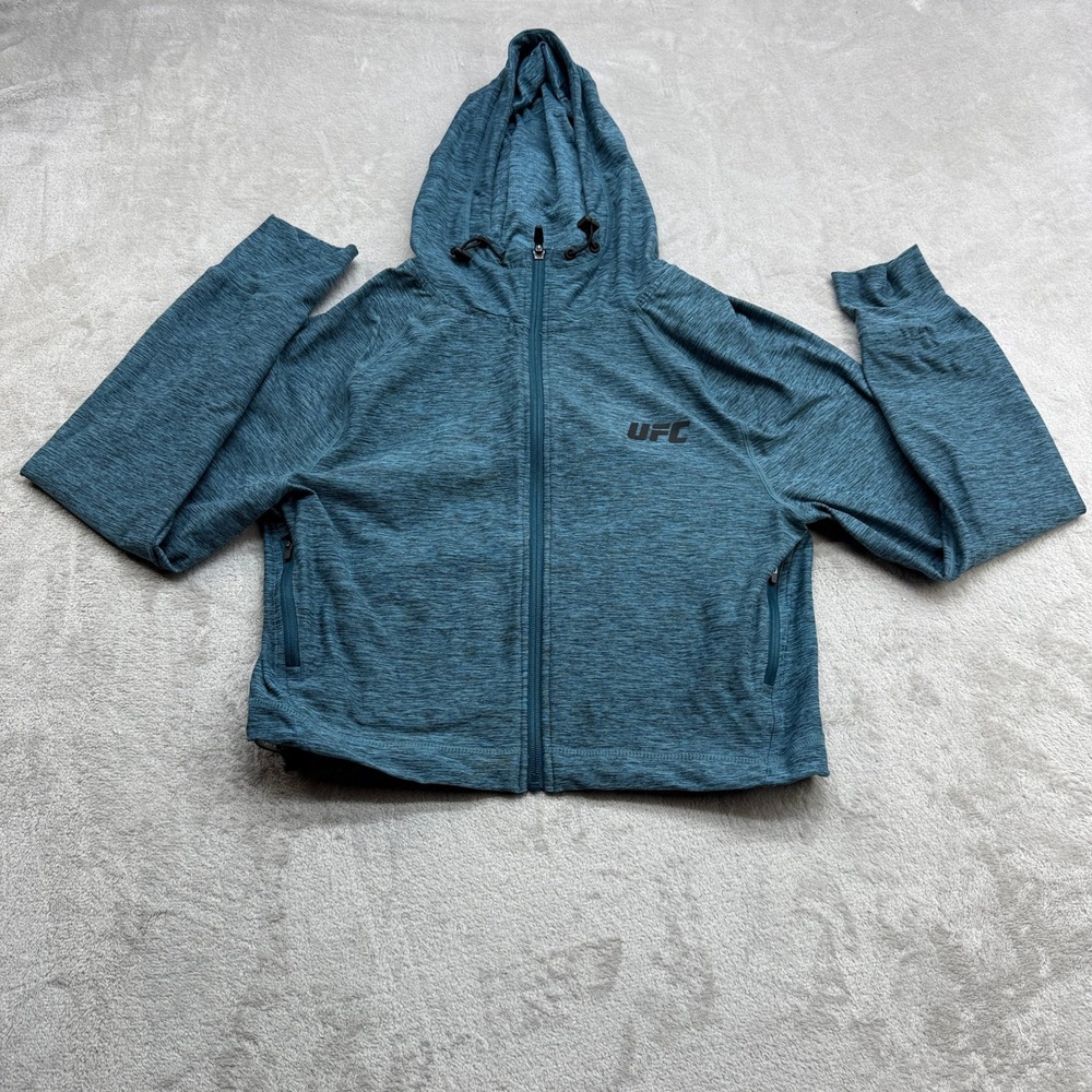 UFC Full Zip Hoodie Womens XL Blue Space Dye Cropped Thumbhole Performance MMA